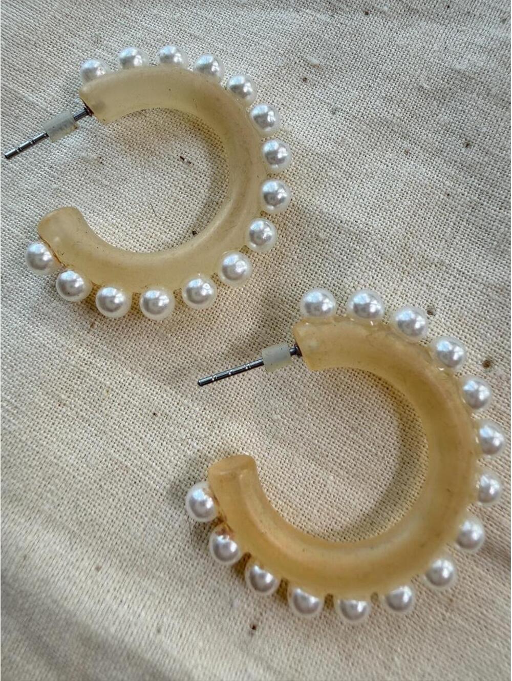Ivory Acrylic Hoop Earrings with Faux Pearl Trim